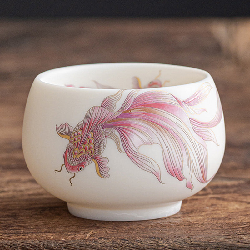 Teetasse aus Porzellan mit Koi-Fisch, 150 ml, Keramik, Zen-Dekor