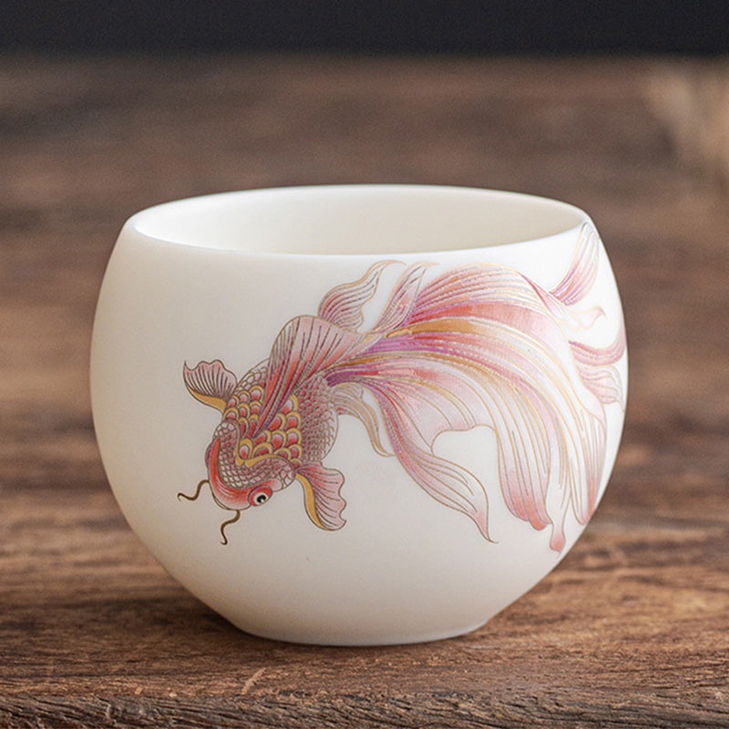 Teetasse aus Porzellan mit Koi-Fisch, 150 ml, Keramik, Zen-Dekor