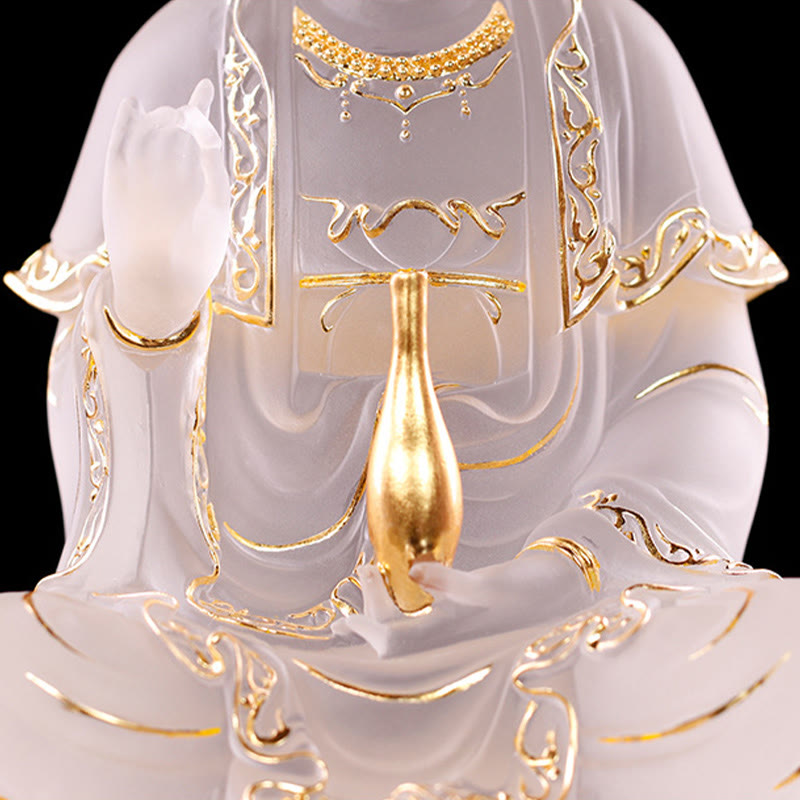 Kwan Yin Avalokitesvara Liuli Kristallstatue – 15,5 cm, handgefertigt