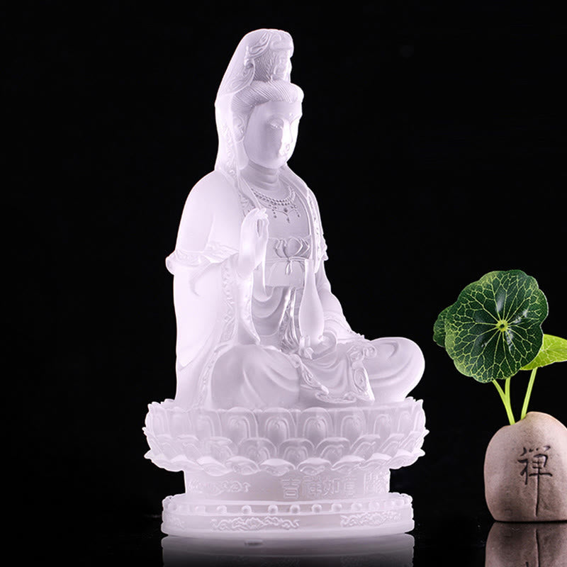 Kwan Yin Avalokitesvara Liuli Kristallstatue – 15,5 cm, handgefertigt