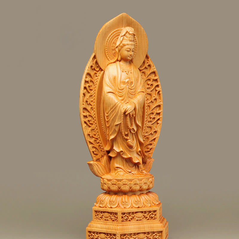 Kwan Yin Holzstatue | Thuja Sutchuenensis 20,5 cm Wohlstandsdekor