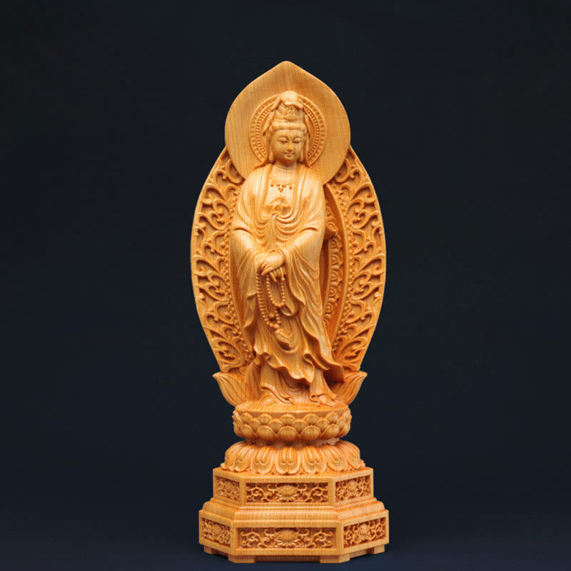 Kwan Yin Holzstatue | Thuja Sutchuenensis 20,5 cm Wohlstandsdekor