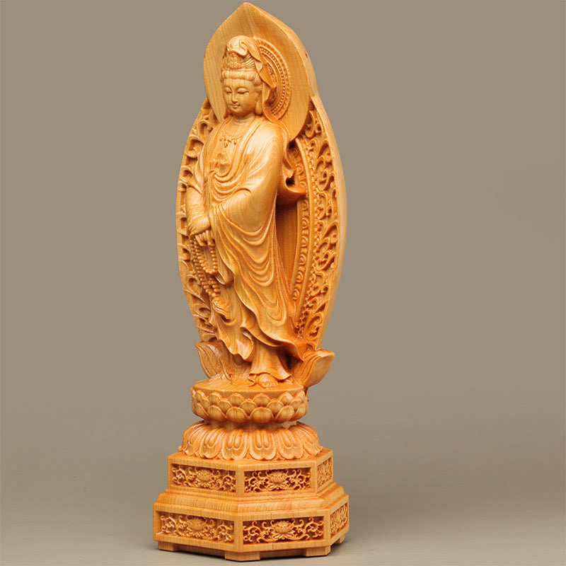 Kwan Yin Holzstatue | Thuja Sutchuenensis 20,5 cm Wohlstandsdekor
