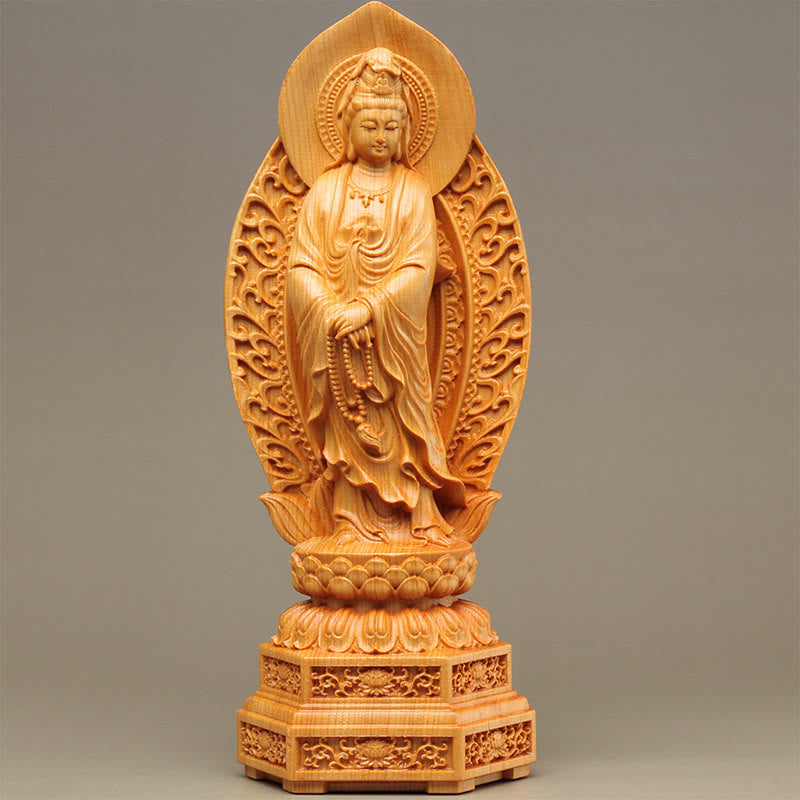 Kwan Yin Holzstatue | Thuja Sutchuenensis 20,5 cm Wohlstandsdekor