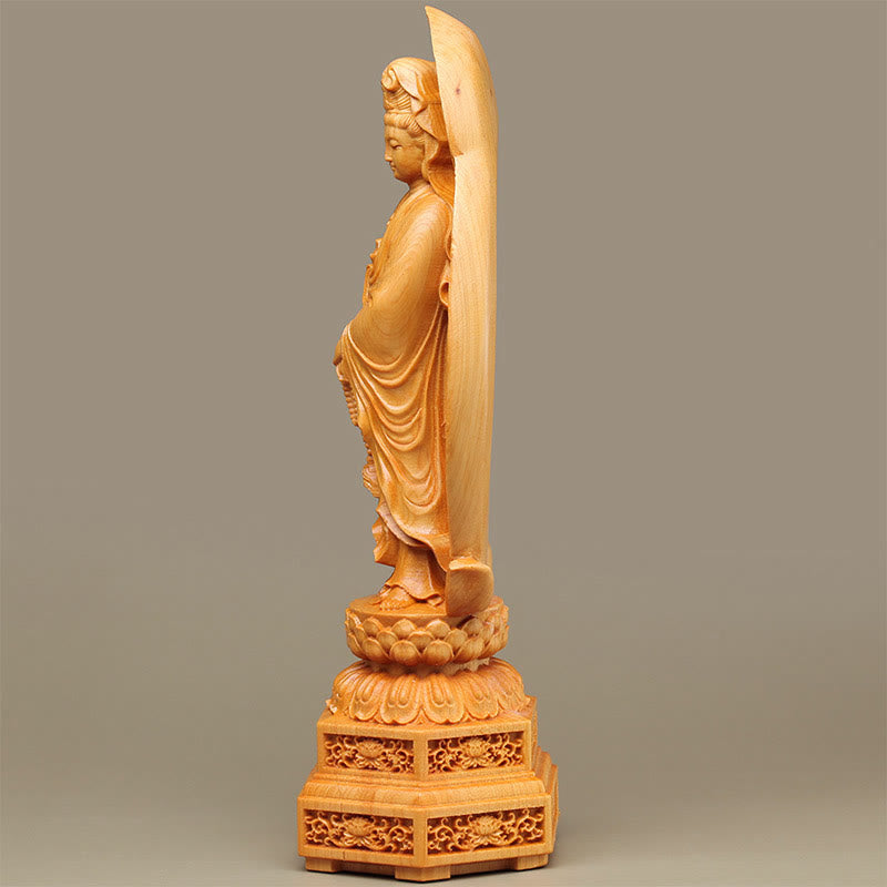 Kwan Yin Holzstatue | Thuja Sutchuenensis 20,5 cm Wohlstandsdekor
