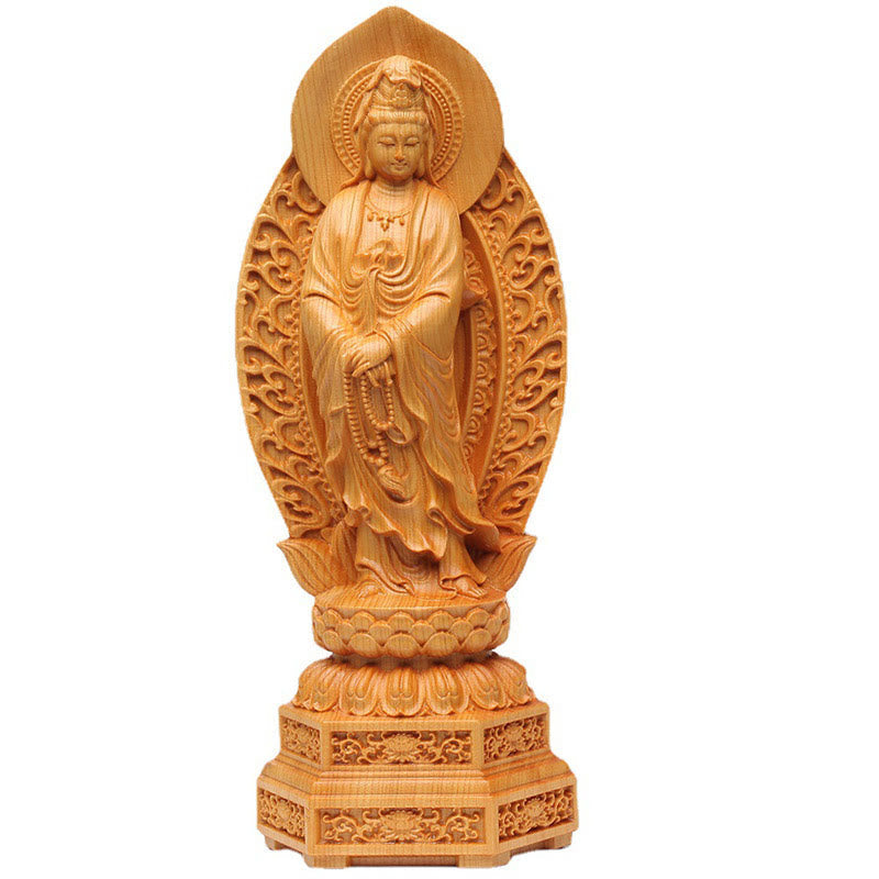 Kwan Yin Holzstatue | Thuja Sutchuenensis 20,5 cm Wohlstandsdekor