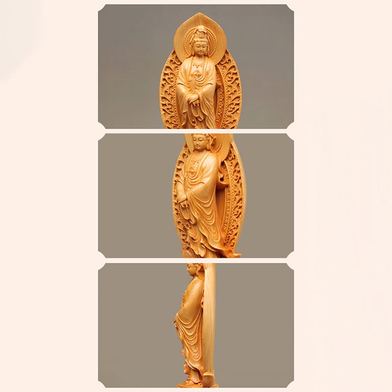 Kwan Yin Holzstatue | Thuja Sutchuenensis 20,5 cm Wohlstandsdekor