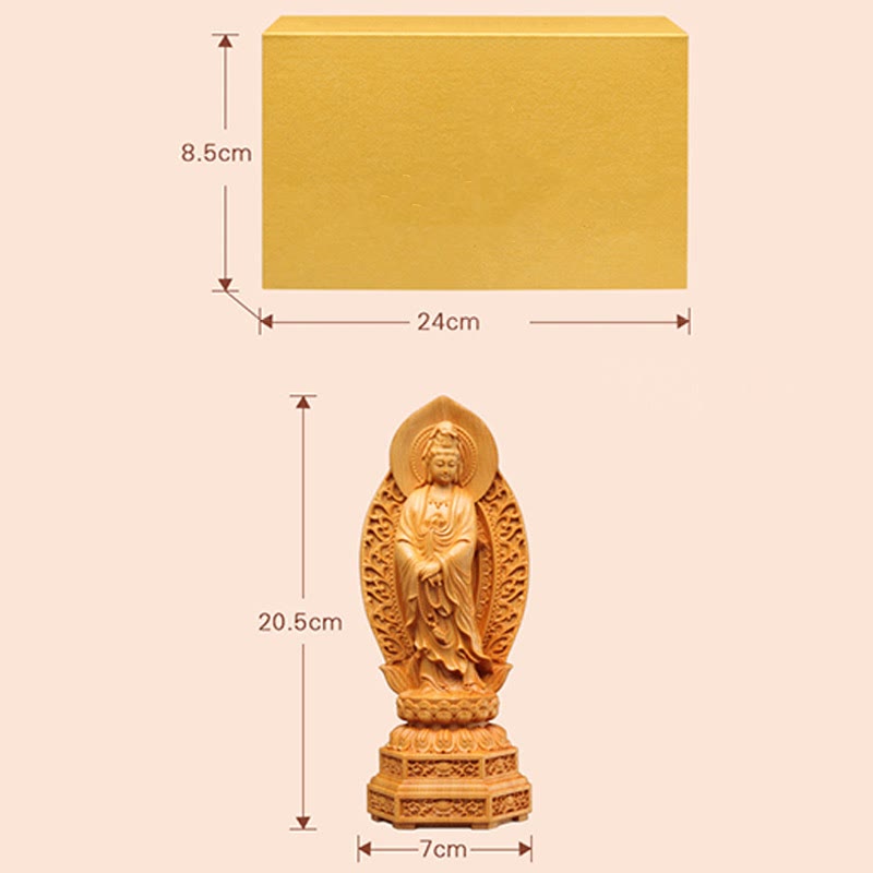 Kwan Yin Holzstatue | Thuja Sutchuenensis 20,5 cm Wohlstandsdekor