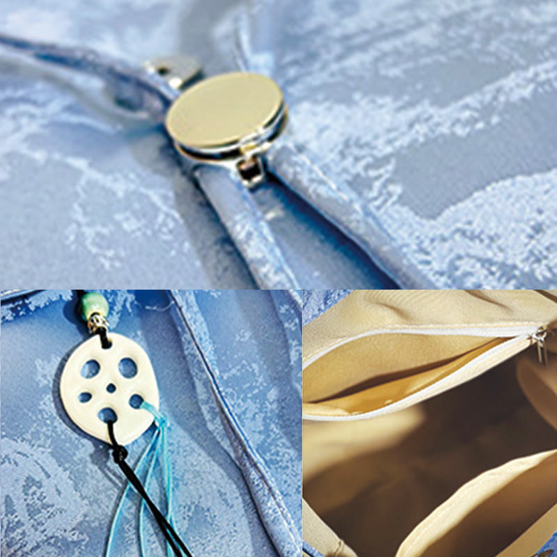 Großer blauer Rucksack mit Kamelien-Stickerei, Spiritual Collection