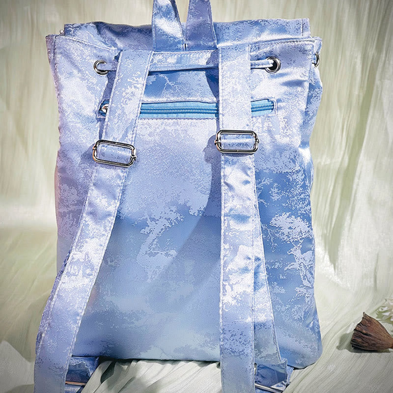 Großer blauer Rucksack mit Kamelien-Stickerei, Spiritual Collection