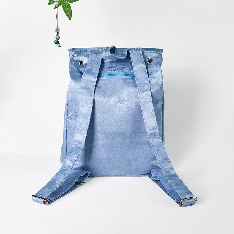 Großer blauer Rucksack mit Kamelien-Stickerei, Spiritual Collection