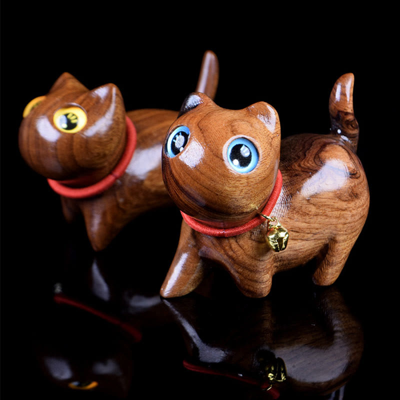 Große blaue Katzenfigur aus Rosenholz, 65 mm, spirituelle Dekoration