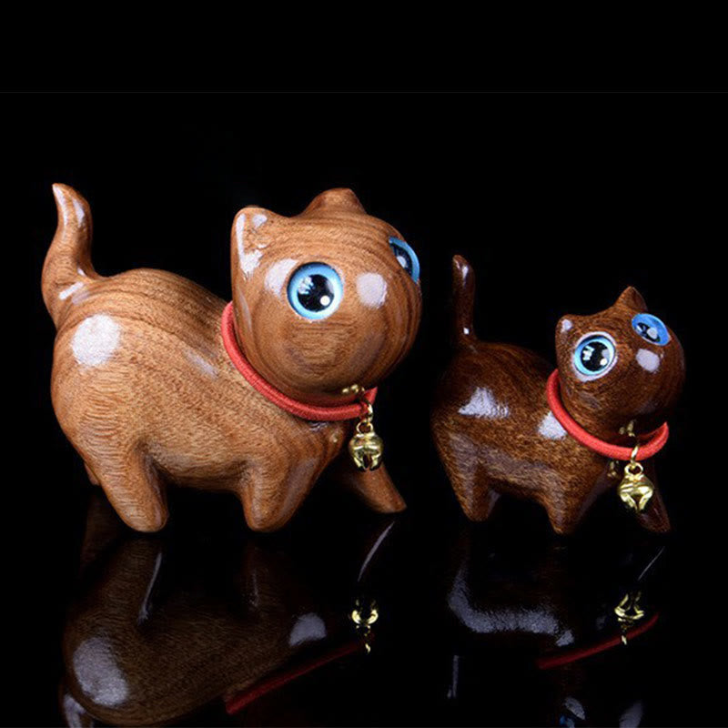 Große blaue Katzenfigur aus Rosenholz, 65 mm, spirituelle Dekoration