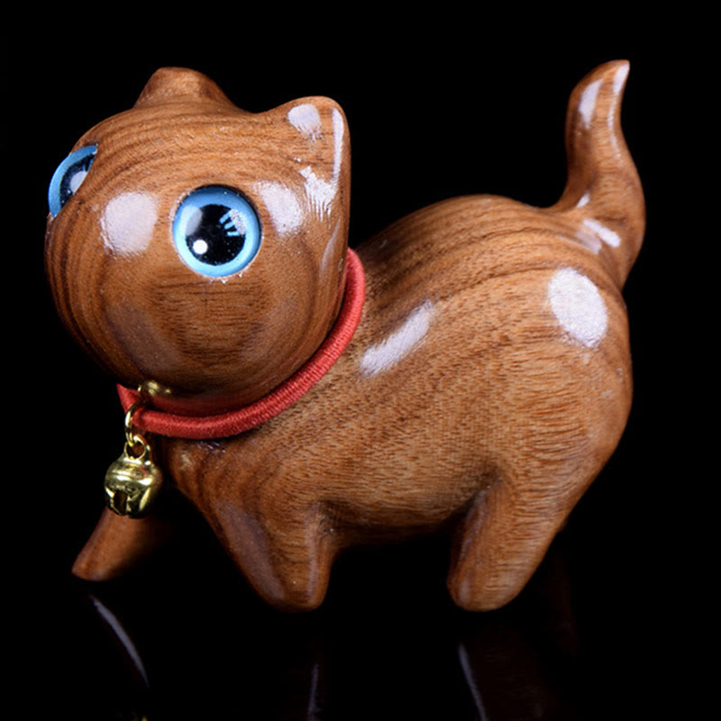 Große blaue Katzenfigur aus Rosenholz, 65 mm, spirituelle Dekoration