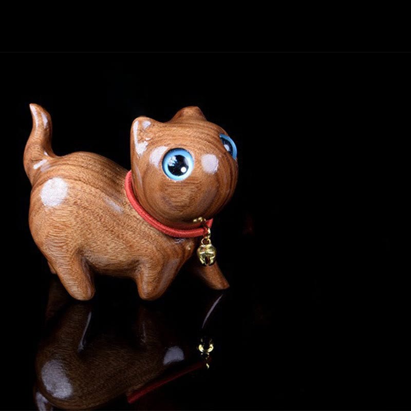 Große blaue Katzenfigur aus Rosenholz, 65 mm, spirituelle Dekoration