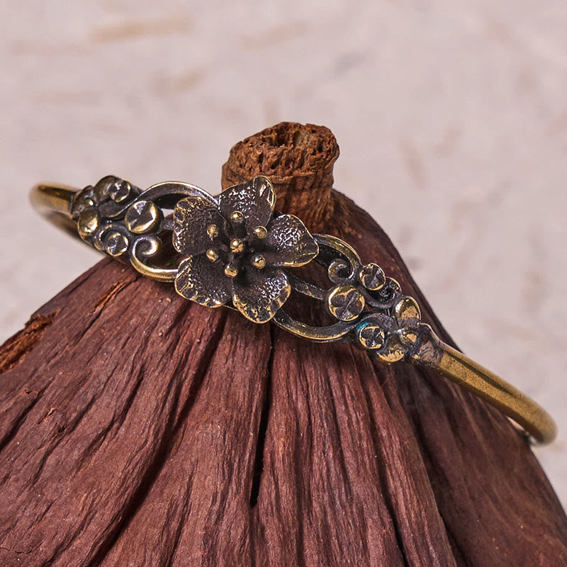 Große Kupfer Blumen Blätter Glück Heilung Manschette Armband Armreif