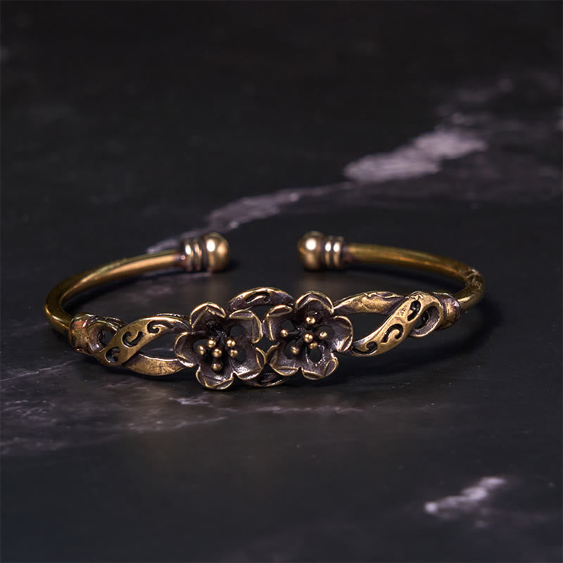 Große Kupfer Blumen Blätter Glück Heilung Manschette Armband Armreif
