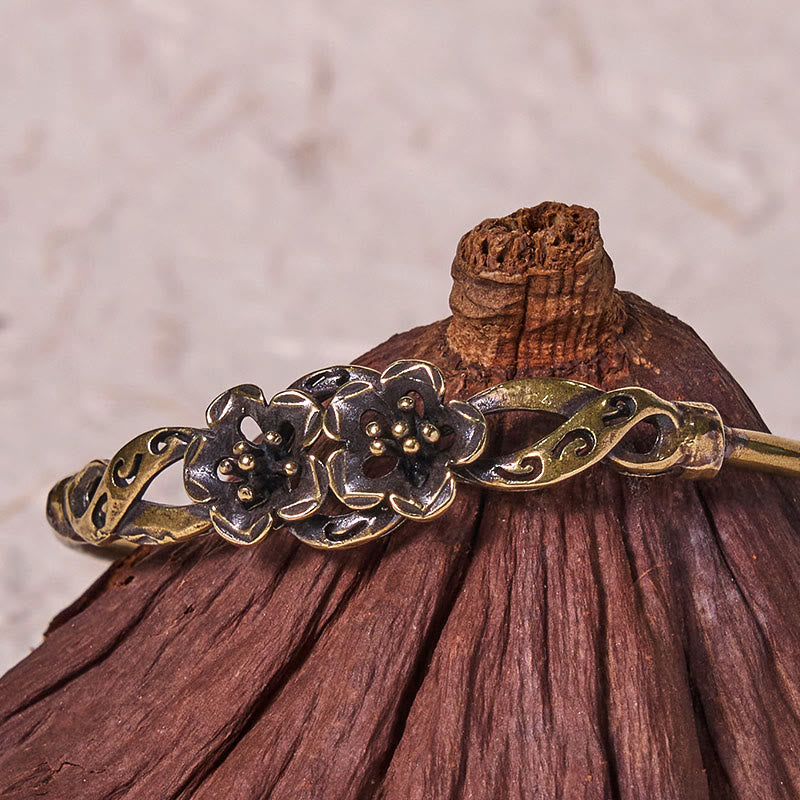 Große Kupfer Blumen Blätter Glück Heilung Manschette Armband Armreif