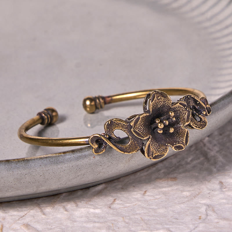 Große Kupfer Blumen Blätter Glück Heilung Manschette Armband Armreif