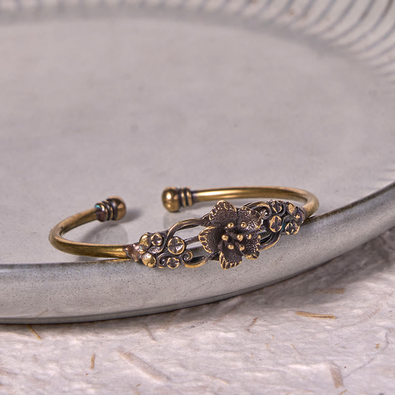 Große Kupfer Blumen Blätter Glück Heilung Manschette Armband Armreif