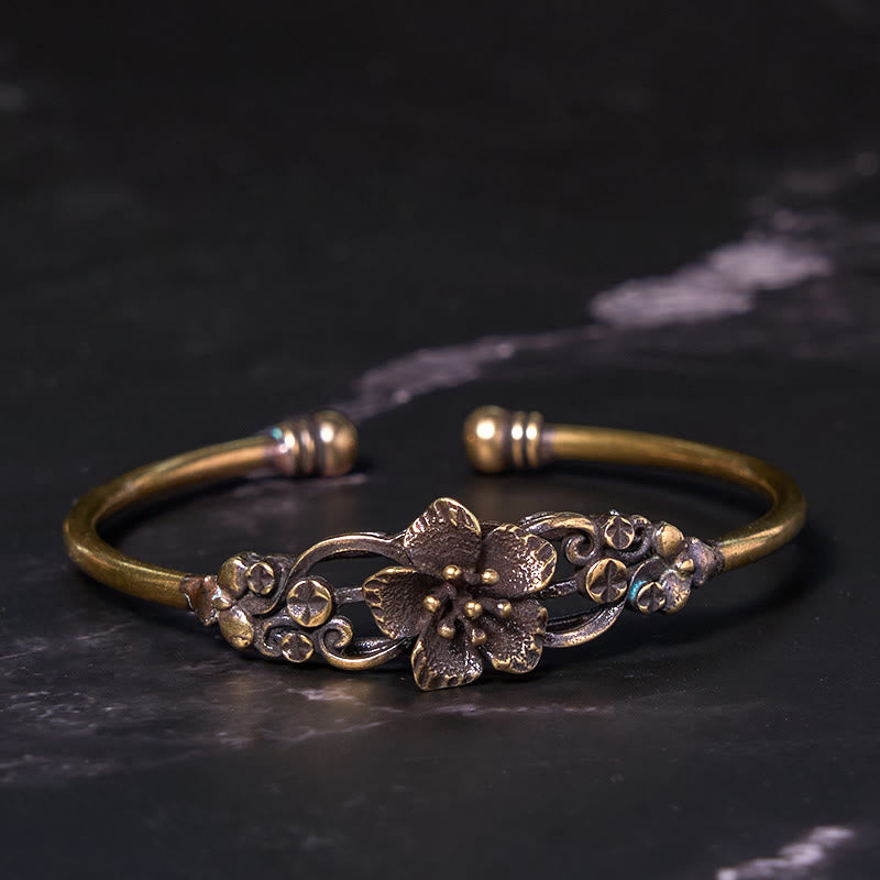 Große Kupfer Blumen Blätter Glück Heilung Manschette Armband Armreif