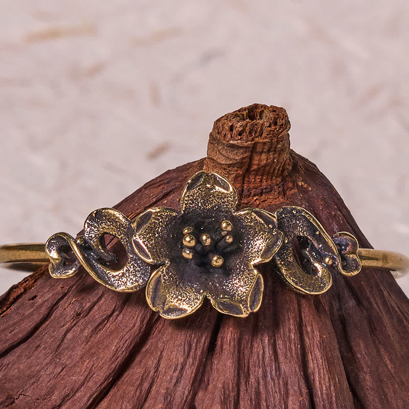 Große Kupfer Blumen Blätter Glück Heilung Manschette Armband Armreif