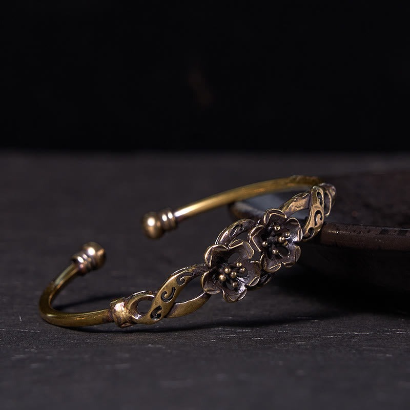 Große Kupfer Blumen Blätter Glück Heilung Manschette Armband Armreif