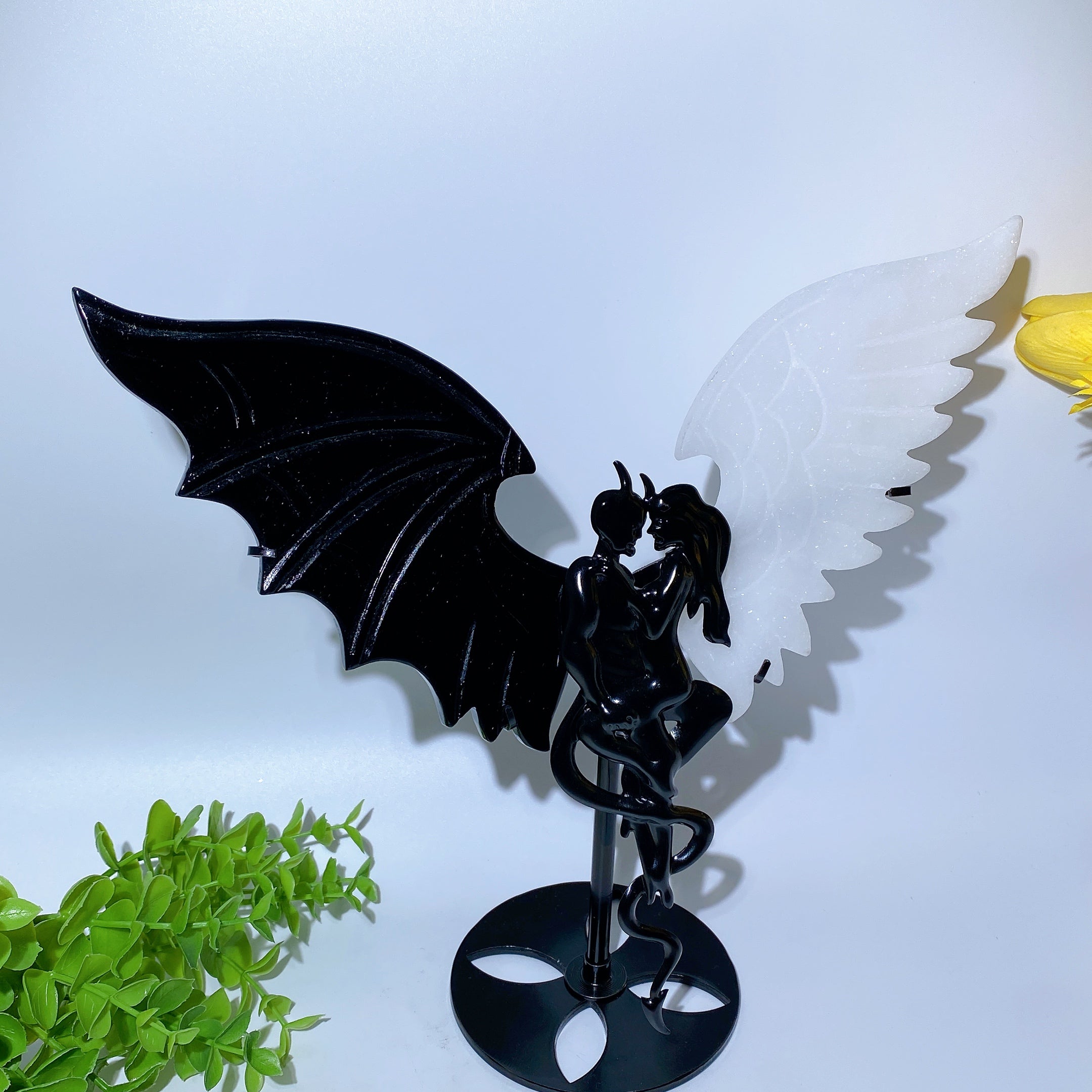 Large Crystal Devil Couple's Wings Carvings 25-30cm