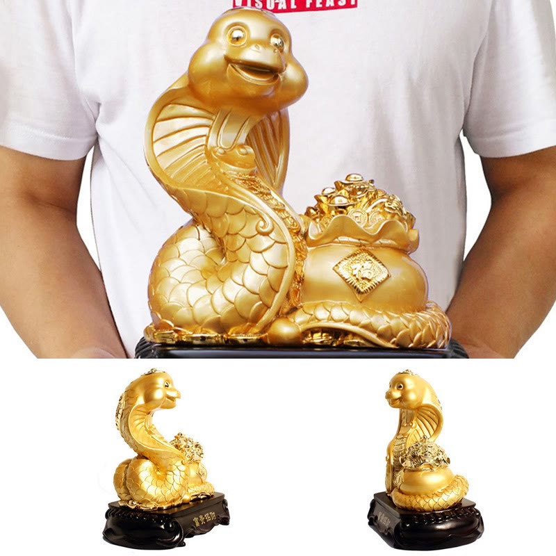 Große Schatzschalenstatue aus Kunstharz zum Jahr der Schlange, 25 cm