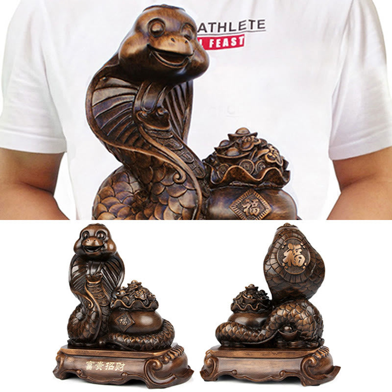Große Schatzschalenstatue aus Kunstharz zum Jahr der Schlange, 25 cm