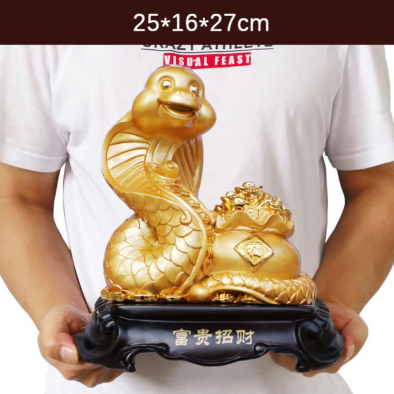 Große Schatzschalenstatue aus Kunstharz zum Jahr der Schlange, 25 cm