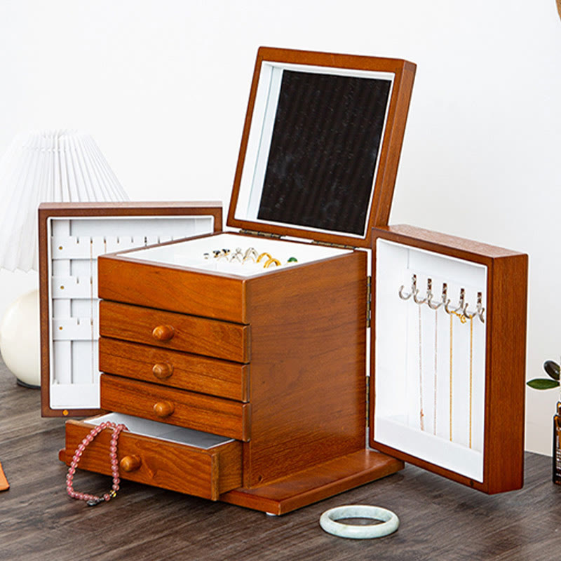 Große Vintage Schmuckschatulle aus Holz mit Spiegel | Heilende Klänge