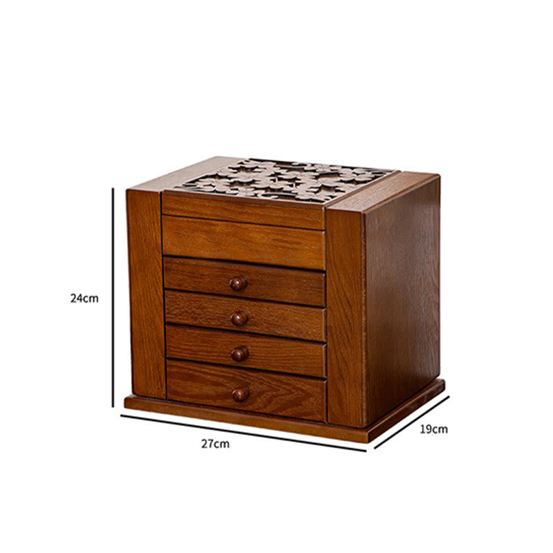 Große Vintage Schmuckschatulle aus Holz mit Spiegel | Heilende Klänge