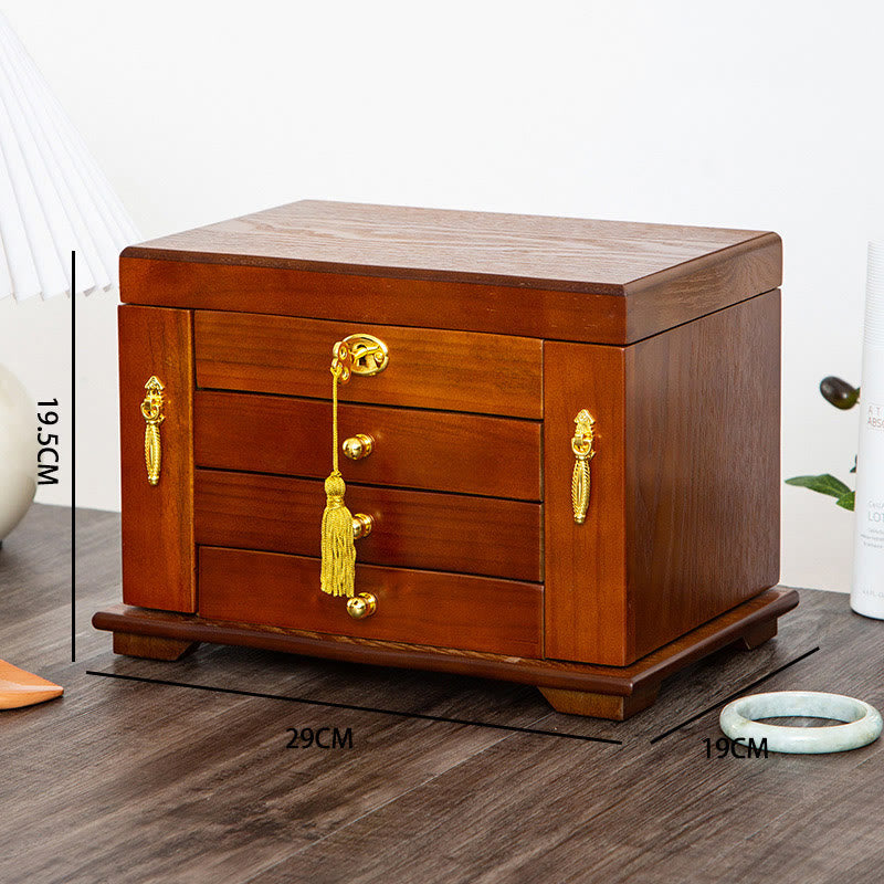 Große Vintage Schmuckschatulle aus Holz mit Spiegel | Heilende Klänge