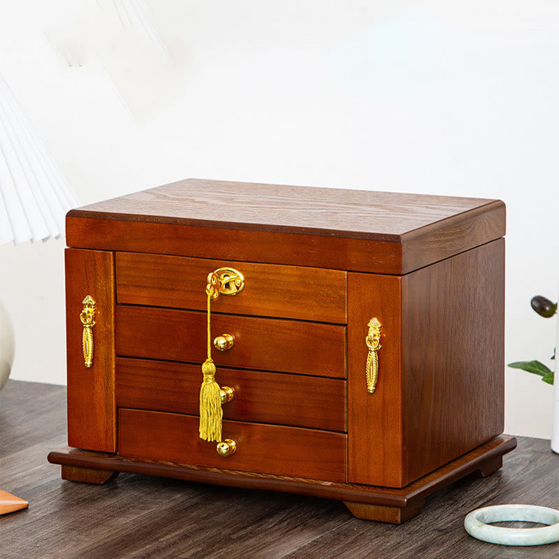 Große Vintage Schmuckschatulle aus Holz mit Spiegel | Heilende Klänge