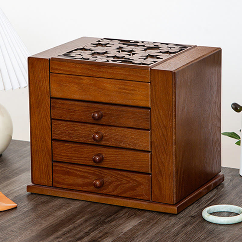 Große Vintage Schmuckschatulle aus Holz mit Spiegel | Heilende Klänge