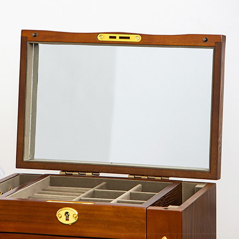 Große Vintage Schmuckschatulle aus Holz mit Spiegel | Heilende Klänge