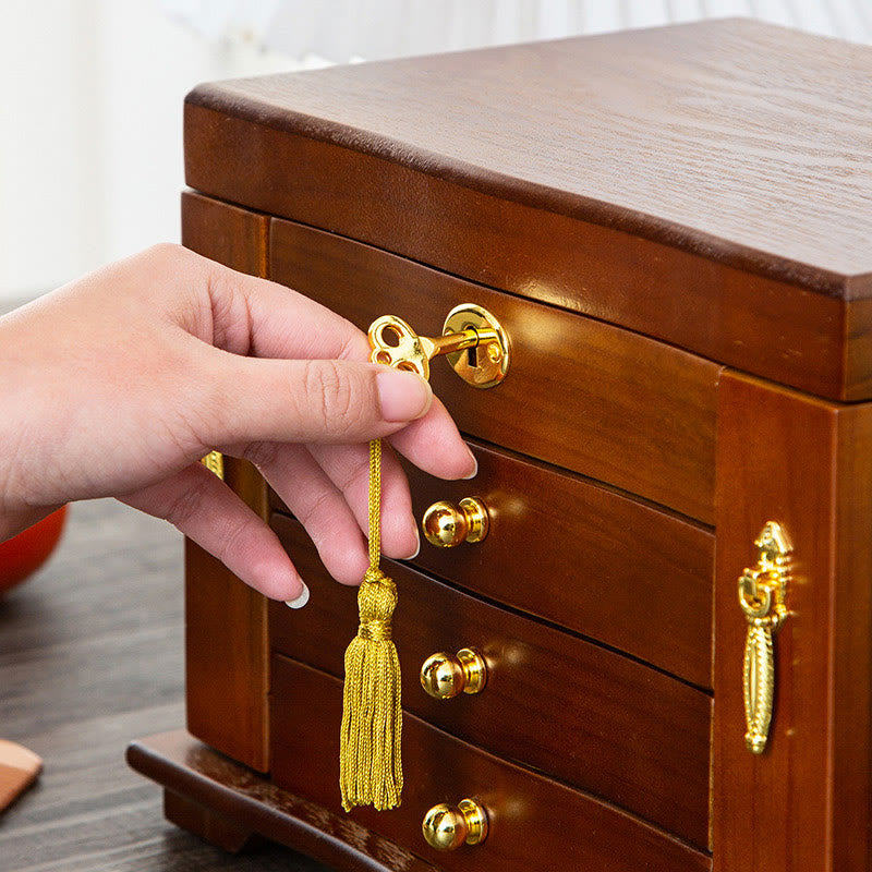 Große Vintage Schmuckschatulle aus Holz mit Spiegel | Heilende Klänge