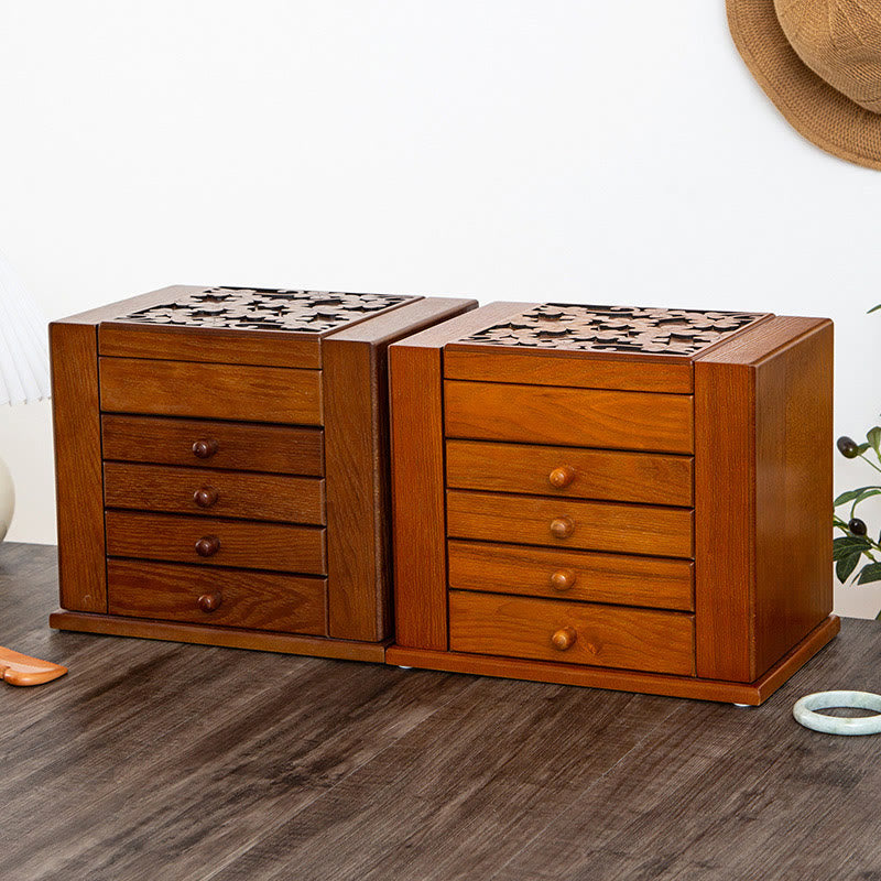 Große Vintage Schmuckschatulle aus Holz mit Spiegel | Heilende Klänge
