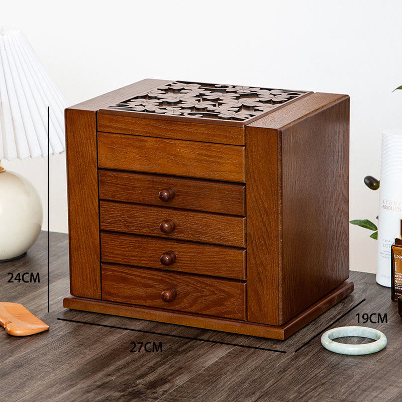Große Vintage Schmuckschatulle aus Holz mit Spiegel | Heilende Klänge