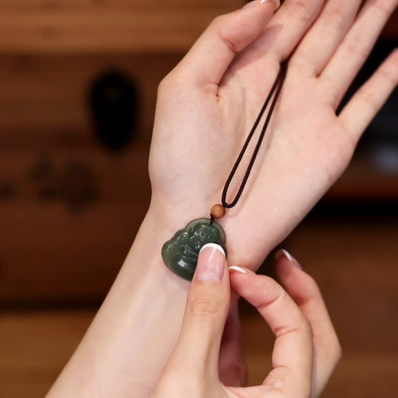 Lachender Buddha, Hetian Jade, Heilungskette, 70 cm, Anhänger