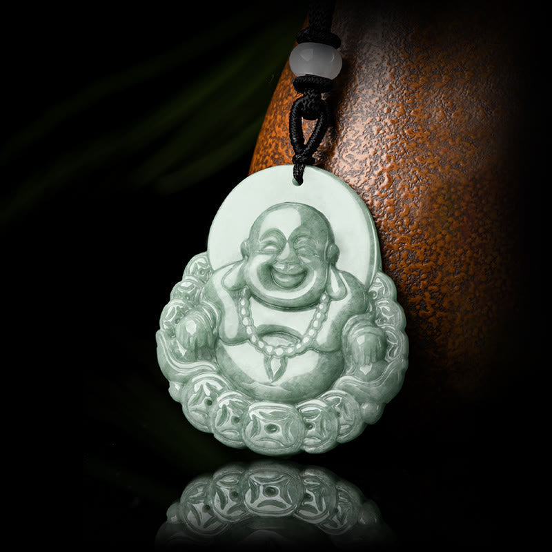 Lachender Buddha Halskette mit Anhänger aus natürlicher Jade