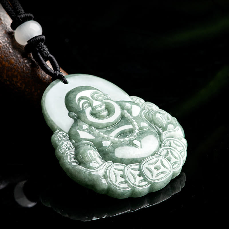 Lachender Buddha Halskette mit Anhänger aus natürlicher Jade