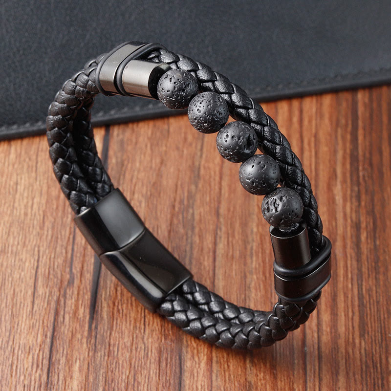 Lavastein, mattierter Stein, magnetisches Lederarmband, spirituelles Armband
