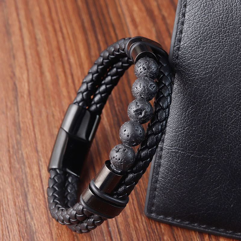 Lavastein, mattierter Stein, magnetisches Lederarmband, spirituelles Armband