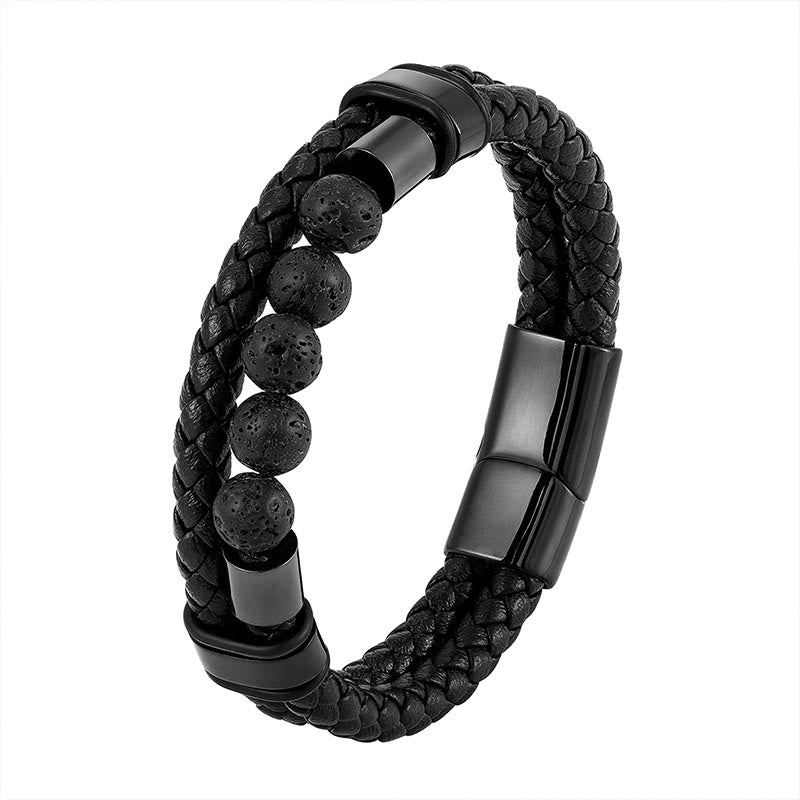Lavastein, mattierter Stein, magnetisches Lederarmband, spirituelles Armband