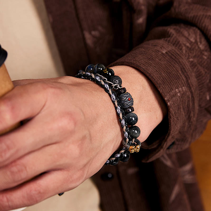 Lavastein-Tigerauge-Armband, 10 mm, handgefertigter Heilschmuck