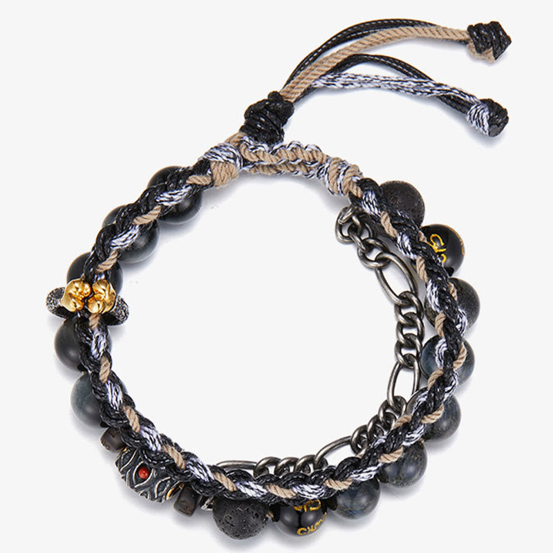 Lavastein-Tigerauge-Armband, 10 mm, handgefertigter Heilschmuck