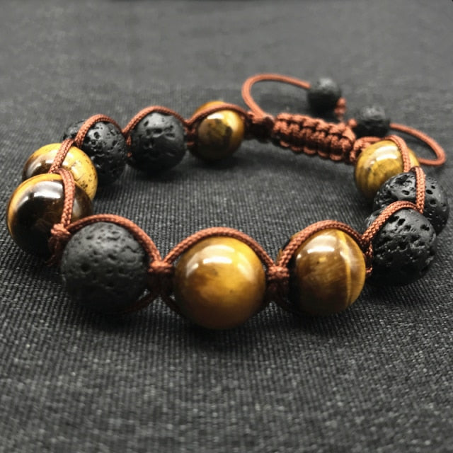 Armband aus Lavastein und Tigerauge-Edelstein