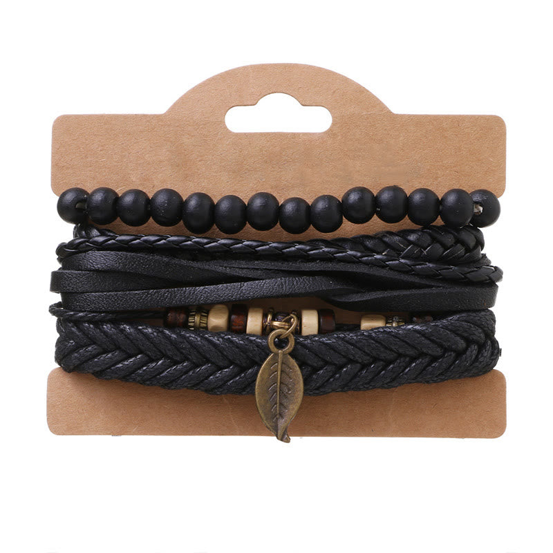 Leder-Harzperlen-Mutarmband-Set | Spiritueller Schutz